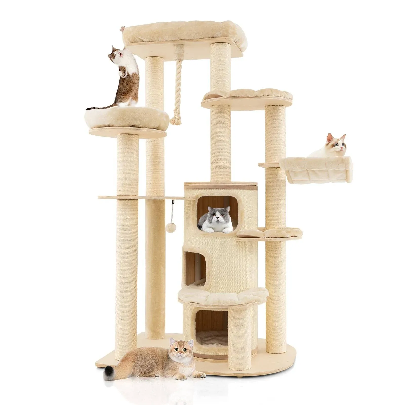 Tangkula Tall Cat Tree, 67 Inch Multi-Level Modern Large Cat Tower wit