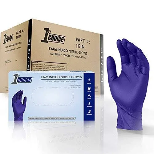 1st Choice Nitrile Disposable Gloves, 3 Mil Indigo Medical Gloves, Case of 1000 Medium Nitrile Gloves Disposable Latex Free