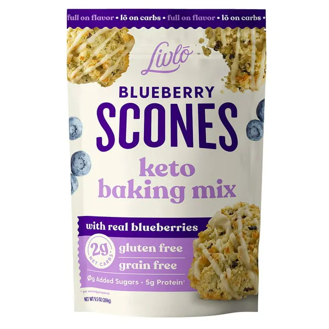 Livlo Blueberry Scone Keto NG01&nbsp;Baking Mix - Low Carb Snack - 2g Net Carbs - Fast, Easy and Delicious Keto Friendly Food - 10 Servings