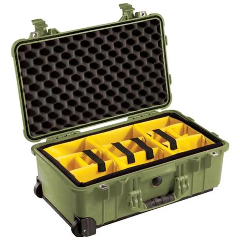 Pelican 1510 Waterproof Carry-on-Case with Divider Set and Wheels, Olive Drab Green