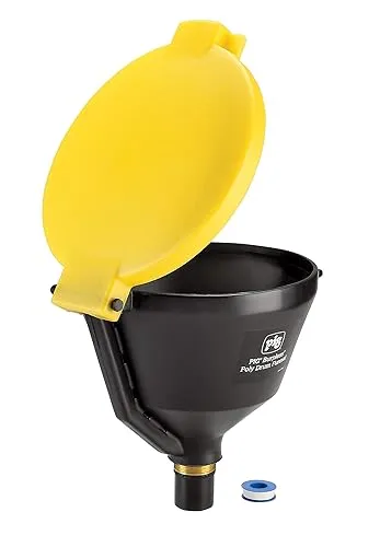 New Pig Drum Funnel | Burpless Poly Drum Funnel | for 30 and 55 gal Plastic or Steel Drums w/ 2" NPT | Yellow | PMB30001-YW