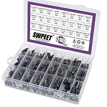 Swpeet 240Pcs 24 Kinds Different Electrolytic Capacitors Range 0.1uF－1000uF Assortment Kit, 10V/16V/25V/50V Aluminum Radial Electrolytic Capacitors for TV, LCD Monitor, Radio, Stereo, Game