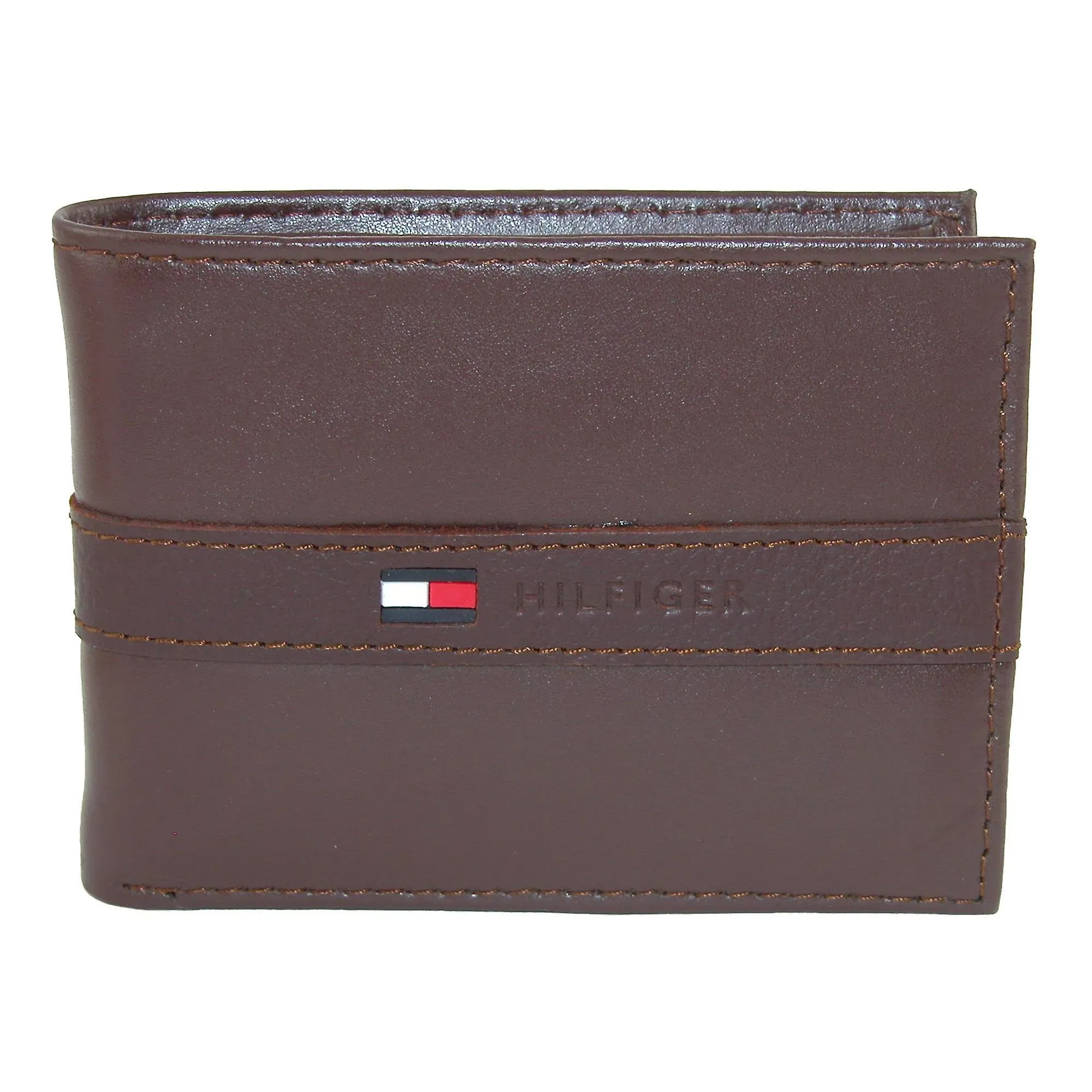 Tommy Hilfiger Men's Leather Ranger Passcase Billfold Wallet Brown