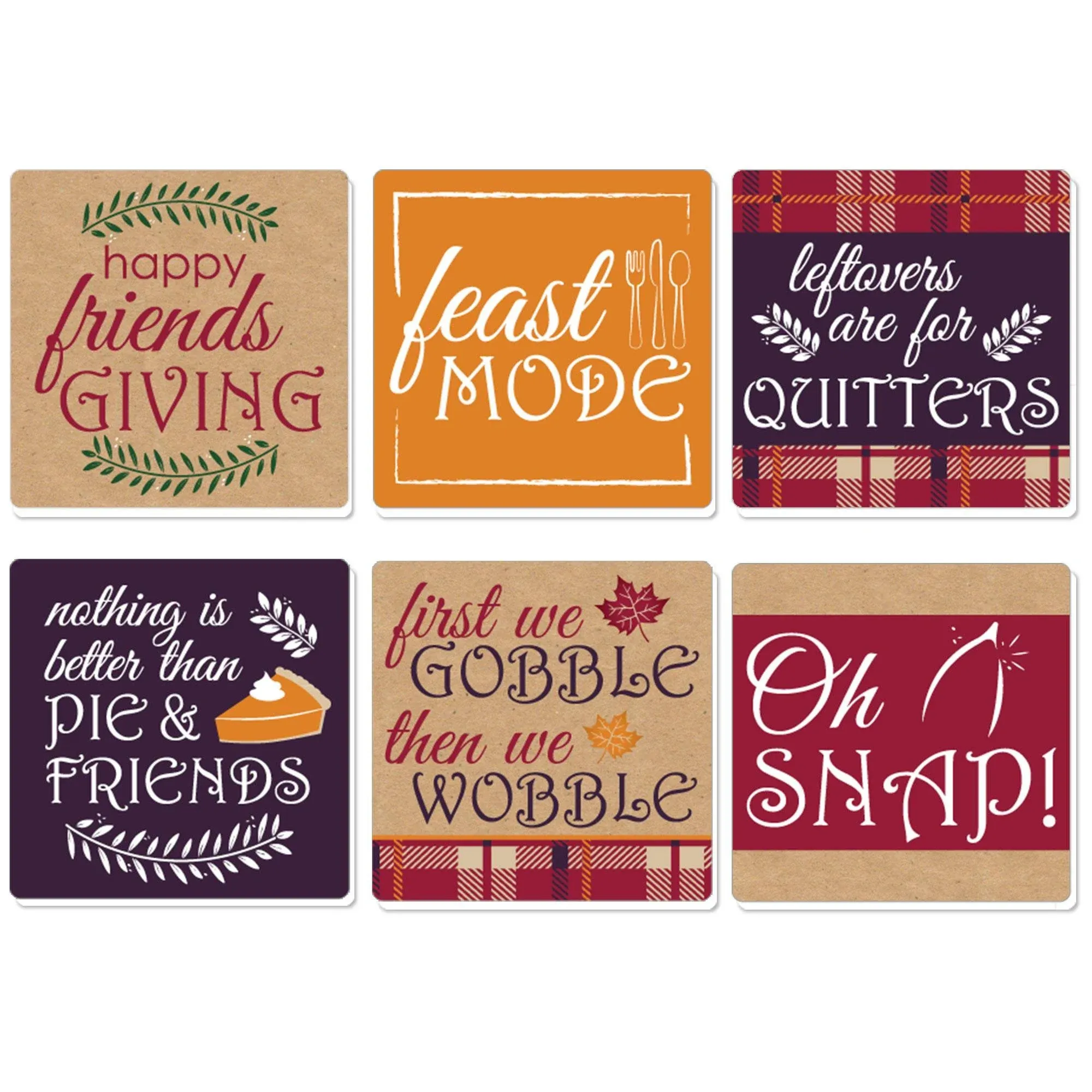 Friends Thanksgiving Feast - Funny Friendsgiving Party Decorations - Drink Coasters - Set of 6