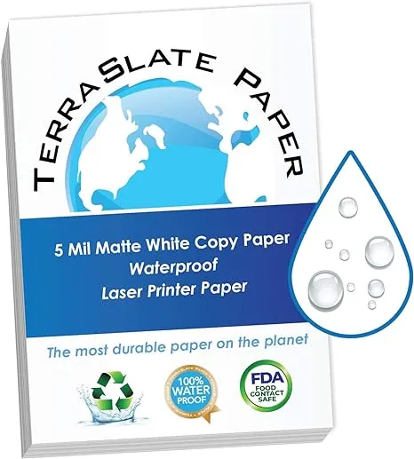 TerraSlate Paper 4 Mil 8.5" x 11" Waterproof Laser Printer/Copy Paper 250 Sheets