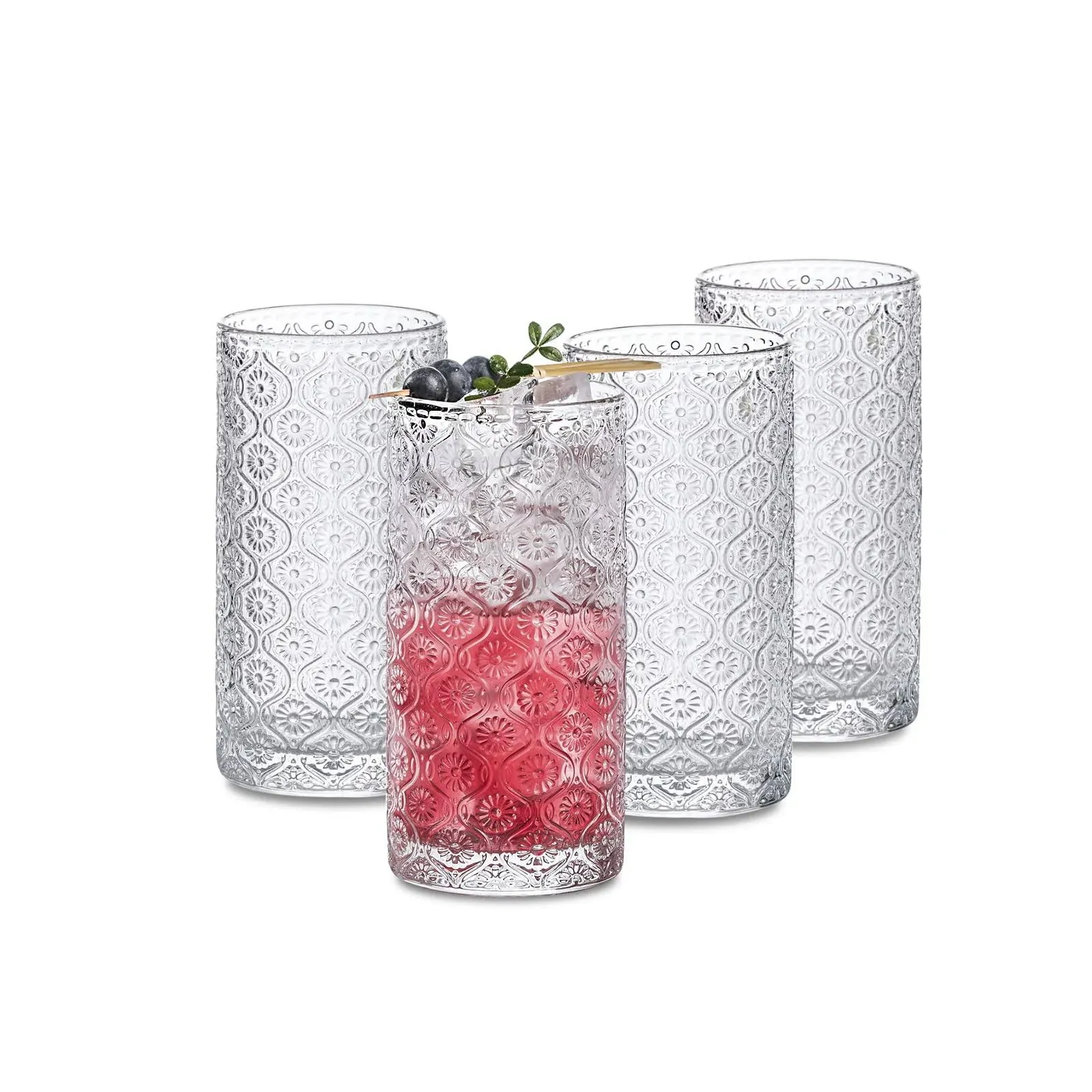 soultimes Glass Cups Vintage Glassware Set of 4, Drinking Glasses 12.5oz ...