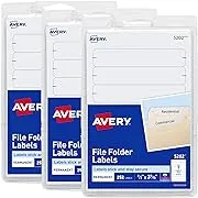 Avery Easy Peel File Folder Labels on 4" x 6" Sheets, 2/3" x 3-7/16", White, 3 Pack, 756 Labels Total (32131)