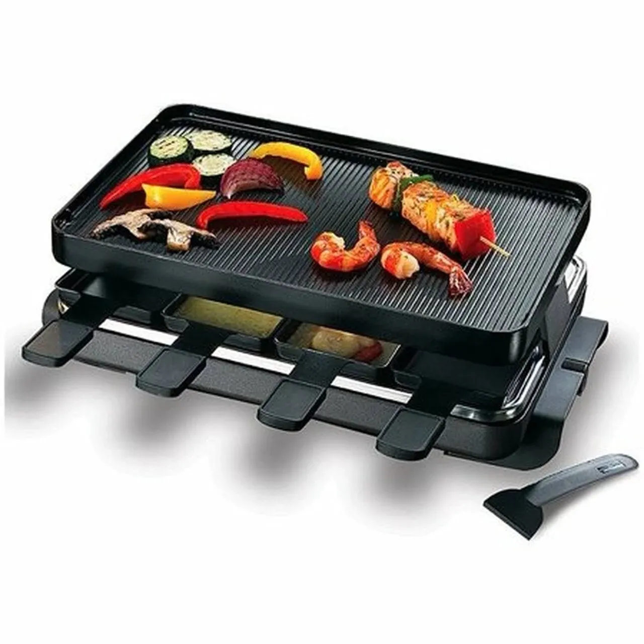 Swissmar KF-77040 Classic 8-Person Raclette with Reversible Cast Iron Grill Plate/Crepe Top, Black