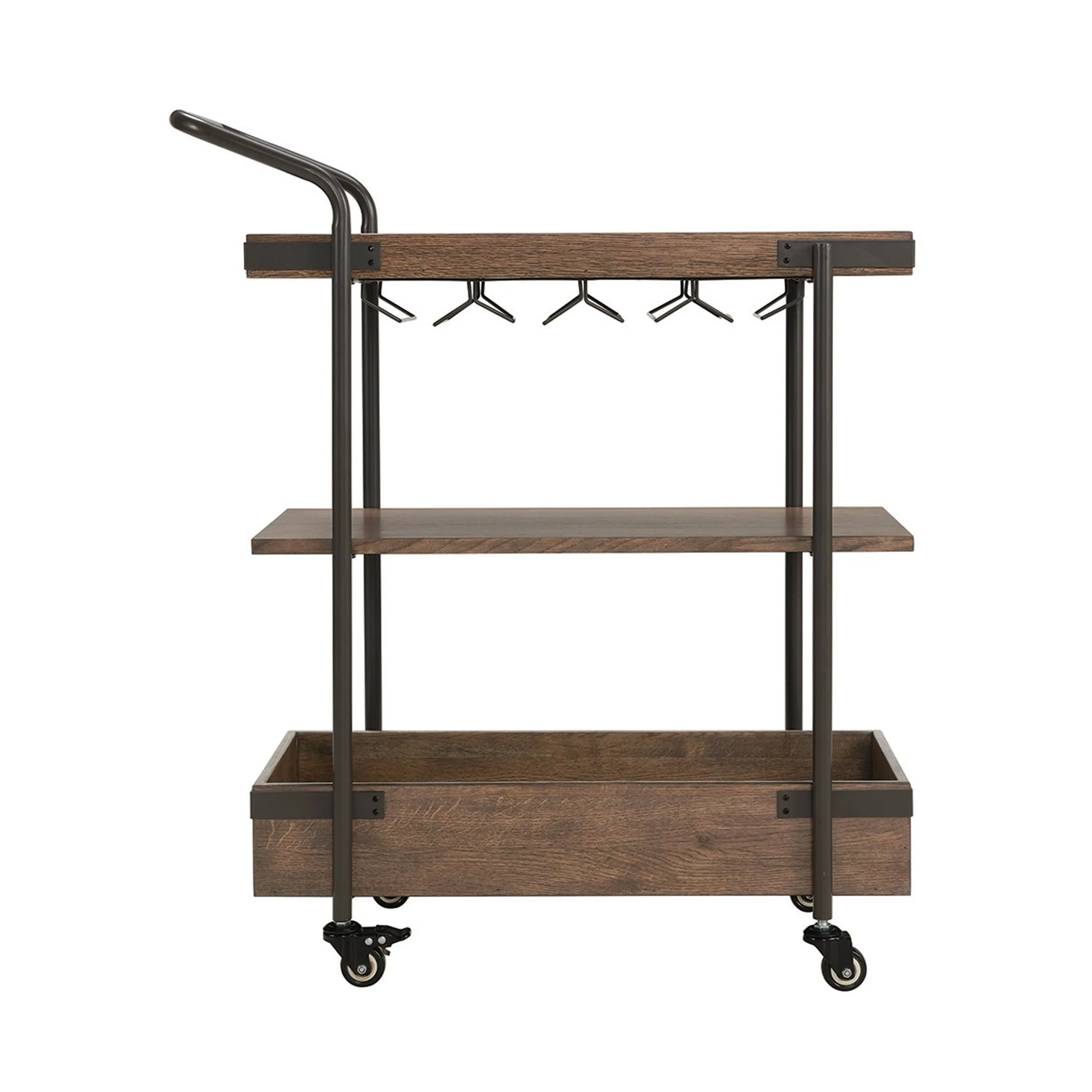 Alaterre Furniture Kyra 32"L Oak and Metal Bar Cart