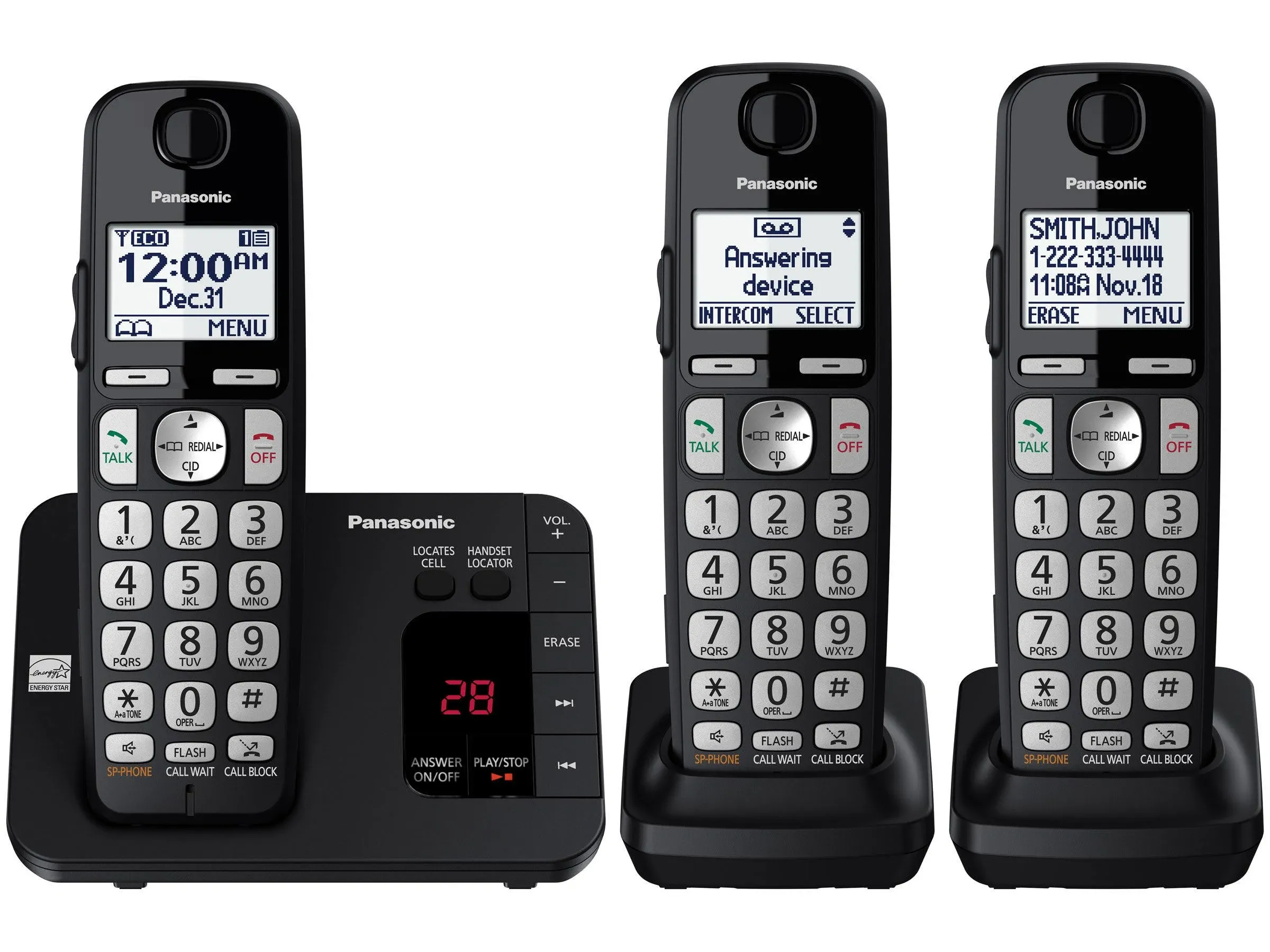 Panasonic DECT 6.0 Expandable Cordless Phone System with Answering Machine and Call Blocking - 2 Handsets - KX-TGE432B (Black)