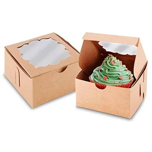 NPLUX 4x4x2.5in Bakery Boxes with Window Treat Boxes Mini Pie Cupcake Boxes(50Pack,Brown)