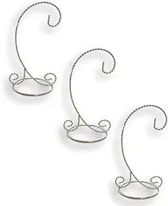 BANBERRY DESIGNS Silver Christmas Ornament Stands - Set of 3 Ornament Display Stands - 11-inch Ornament Holders - Chrome Stands