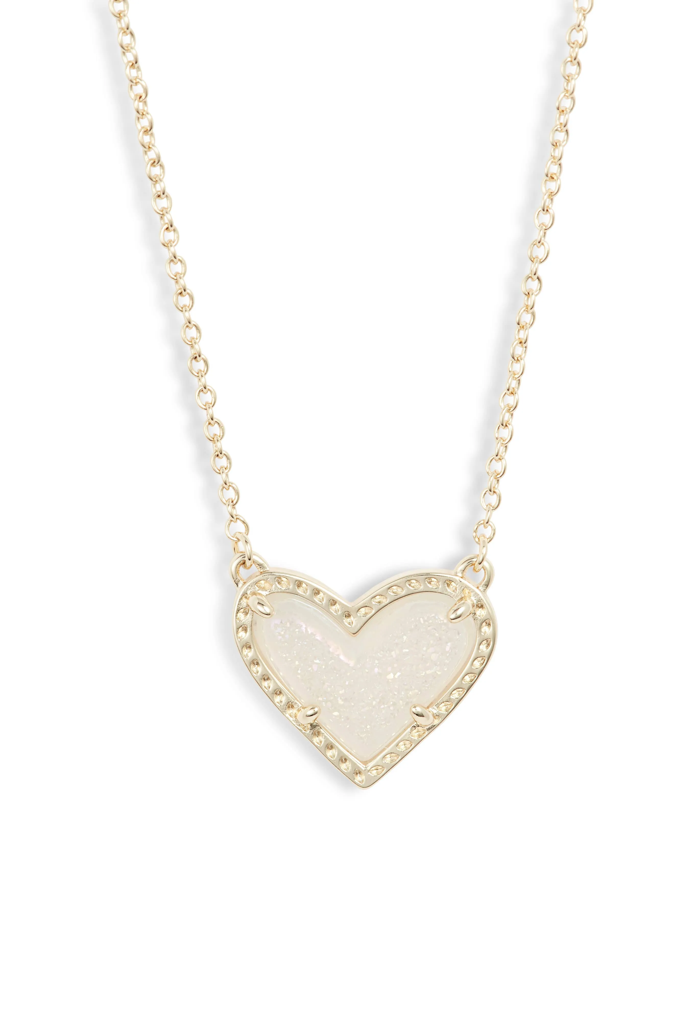 Kendra Scott Ari Gold Heart Short Pendant Necklace Iridescent Drusy