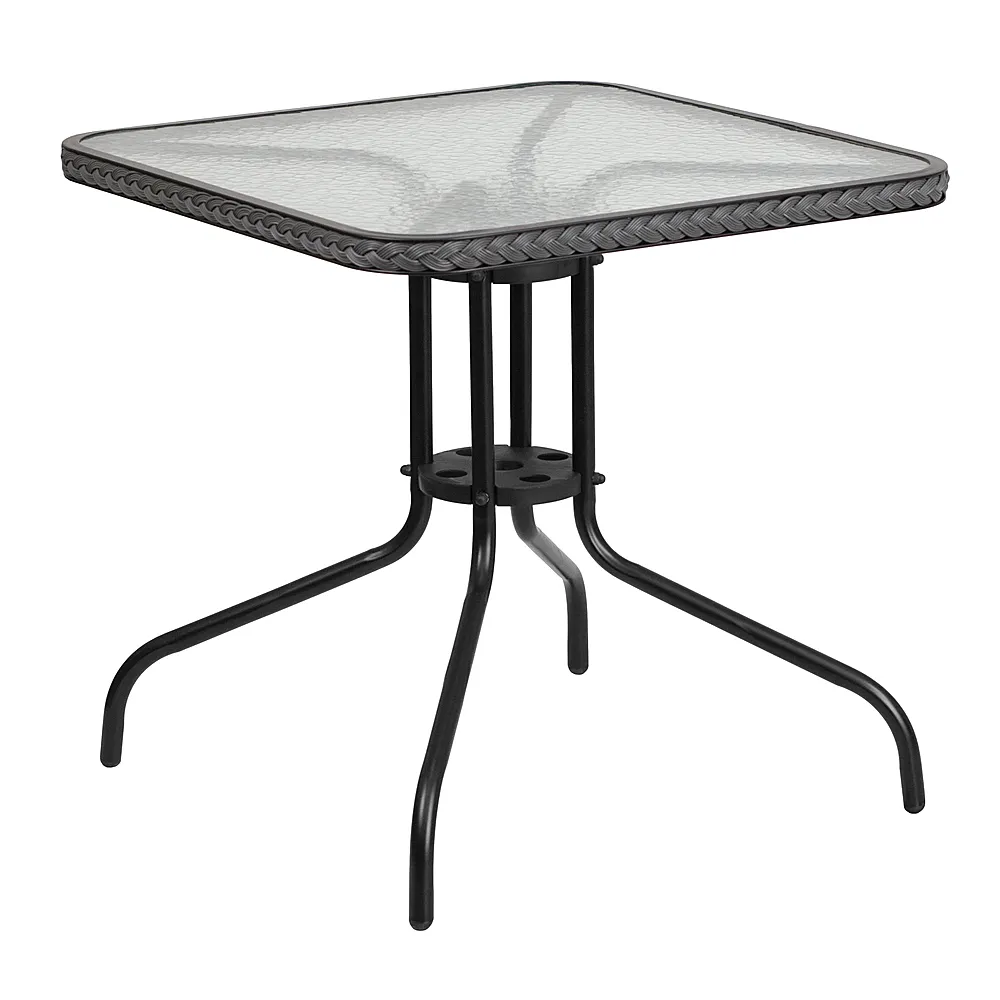 Flash Furniture 28'' Square Tempered Glass Metal Table with Gray Rattan Edging