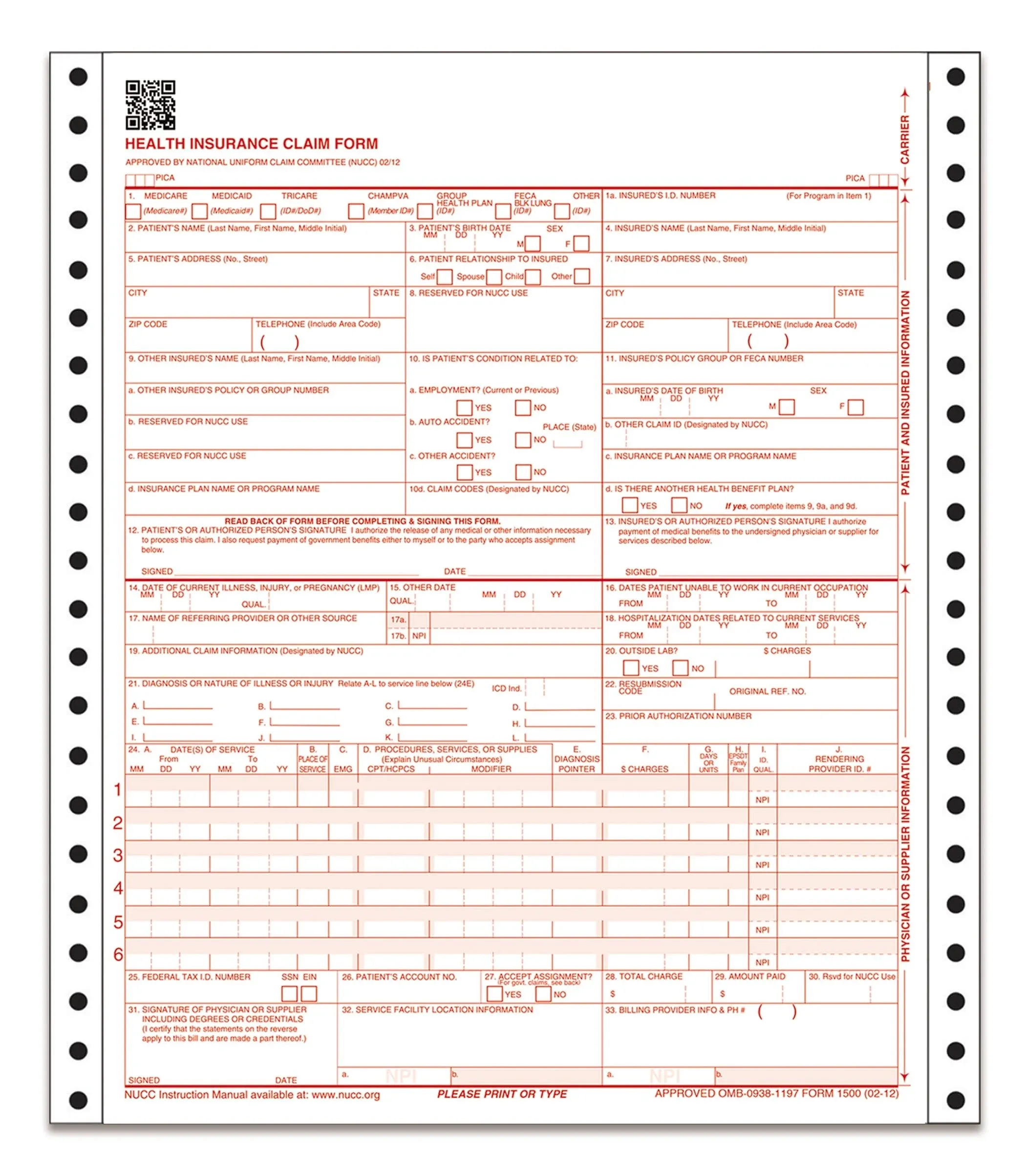 Adams Cms Health Insurance Claim Form, Three-Part Carbonless, 9.5 X 11, 100 Forms Total