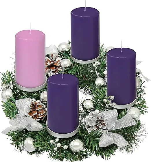 Silver Ribbon Advent Wreath Ring Candle Holder for Pillar Advent Candles - La...