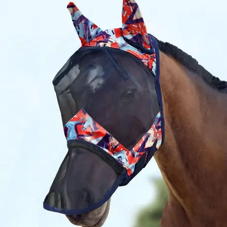 Harrison Howard LumiVista Horse Fly Mask Long Nose with Ears UV Protection for Horse-Abstract Graffiti(L; Full Size)