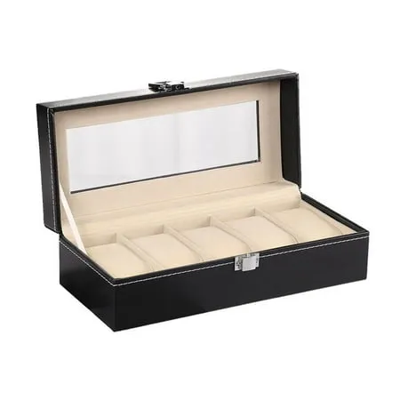 GENEMA Watch Box Organizer Case Mens Jewelry Display Tray Glass Top PU Leather