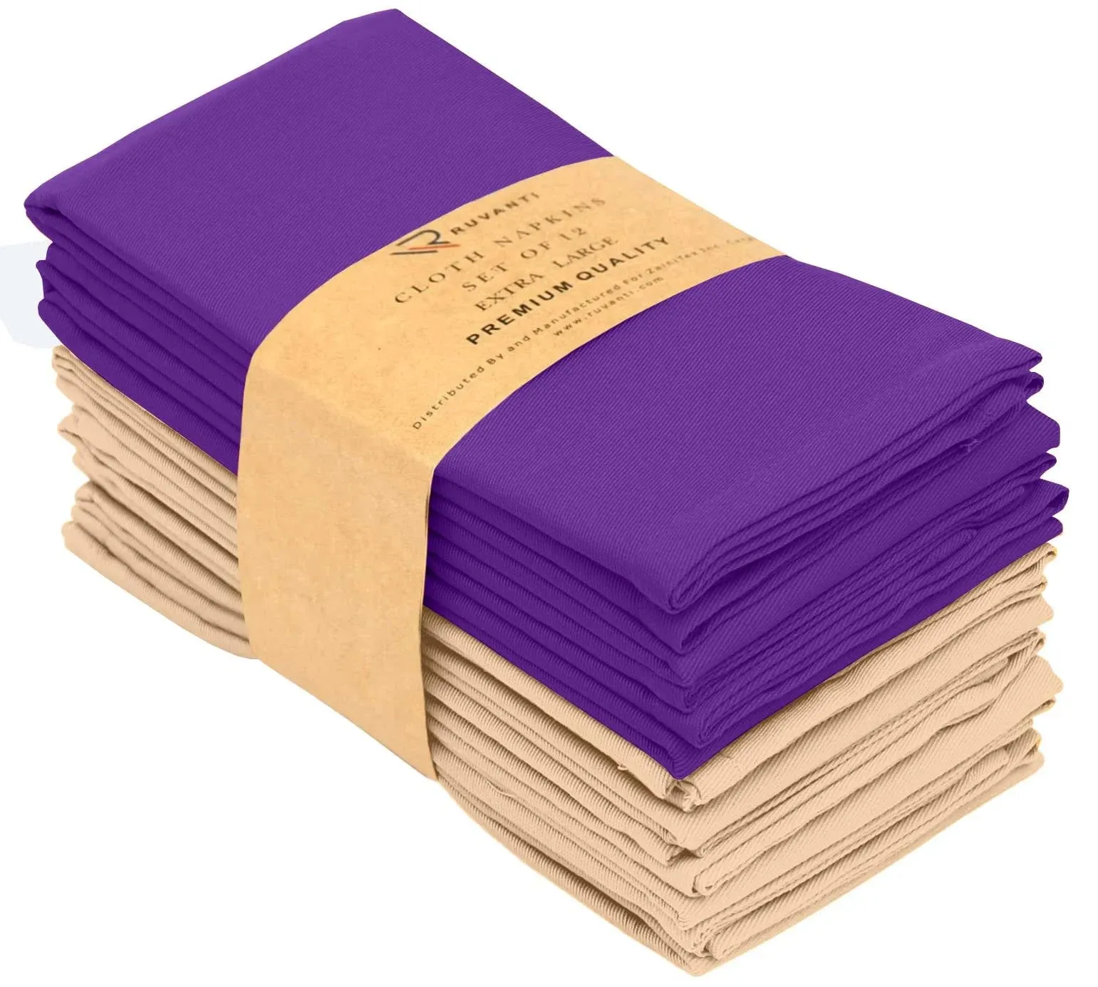 Ruvanti Purple & Ivory Gold Cloth Napkins Set of 12, 18x18 inch Durable Linen Napkin Soft, Comfortable, Reusable, Washable Fabric, Perfect Table