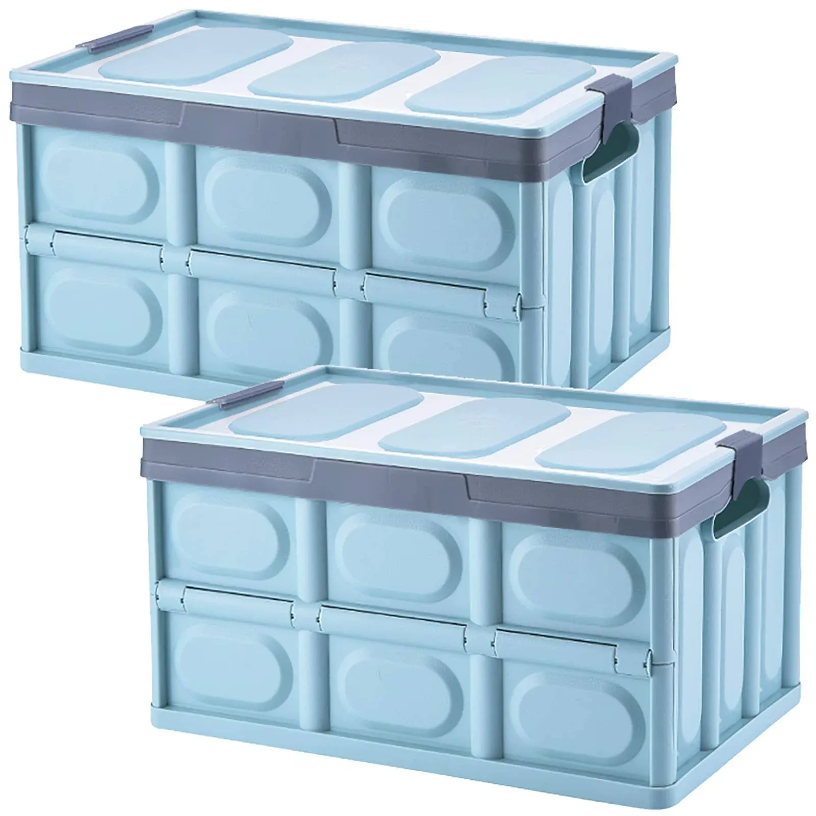 Lidded Storage Bins 2 Pack 30L Collapsible Storage Box Crates Plastic Tote Stora