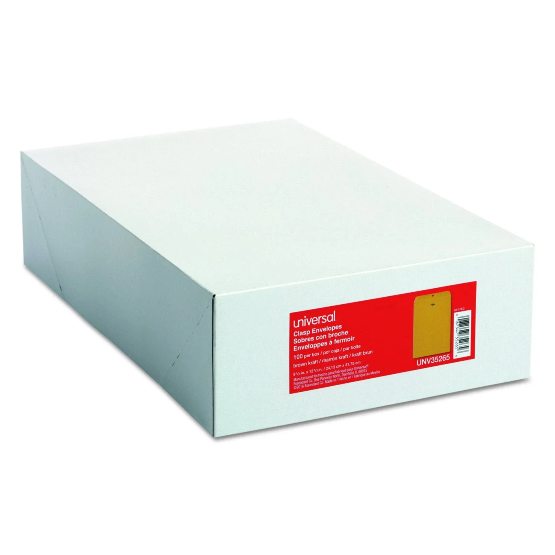 Universal Kraft Clasp Envelope, Center Seam, 28lb, 9 1/2 x 12 1/2, Brown Kraft, 100/Box