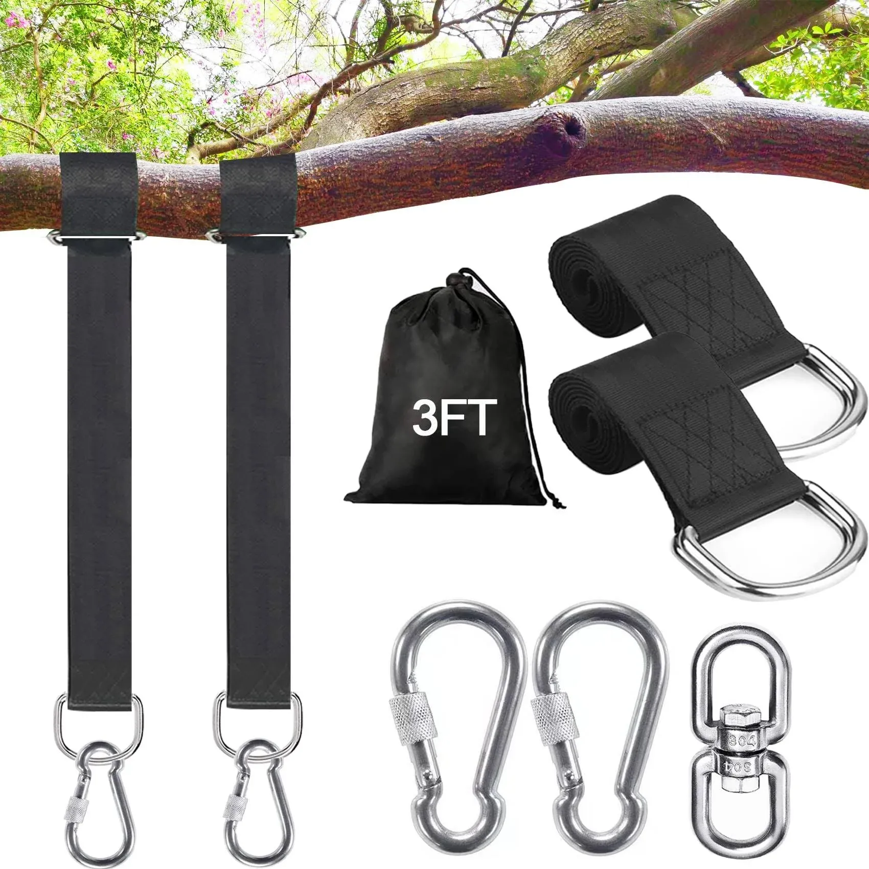 Werflyto Safe Tree Swing Hanging Straps Kit, 3FT/10FT/15FT/20FT, Heavy Duty Holds 5500lbs Extra Long Adjustable Tree Swing Straps, Easy & Fast Way