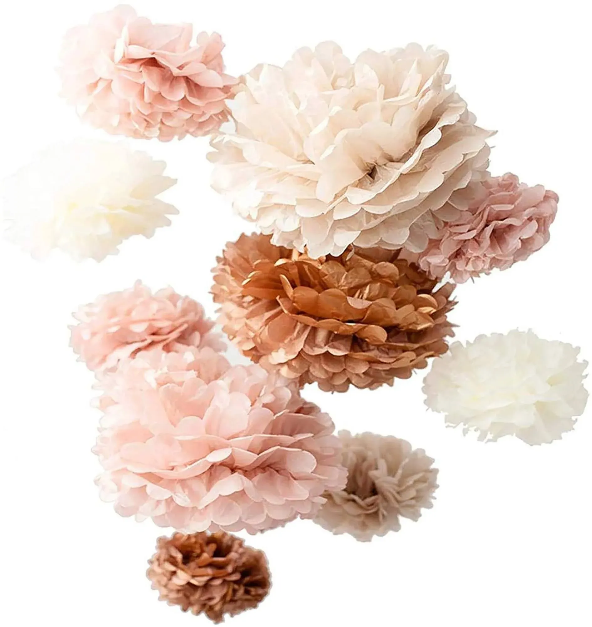 Vidal Crafts 20 Pcs Dusty Pink, Rose Gold, Ivory, Pastel Grey, Tissue Paper Pom Poms Kit, 14", 10", 8", 6", Tissue Paper Flowers for