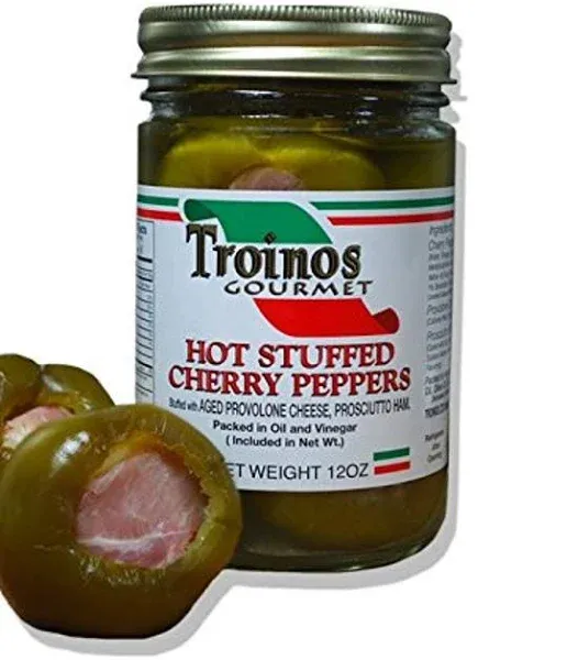 Troino's Gourmet Hot Stuffed Cherry Peppers with Prosciutto & Provolone, 12 Ounce