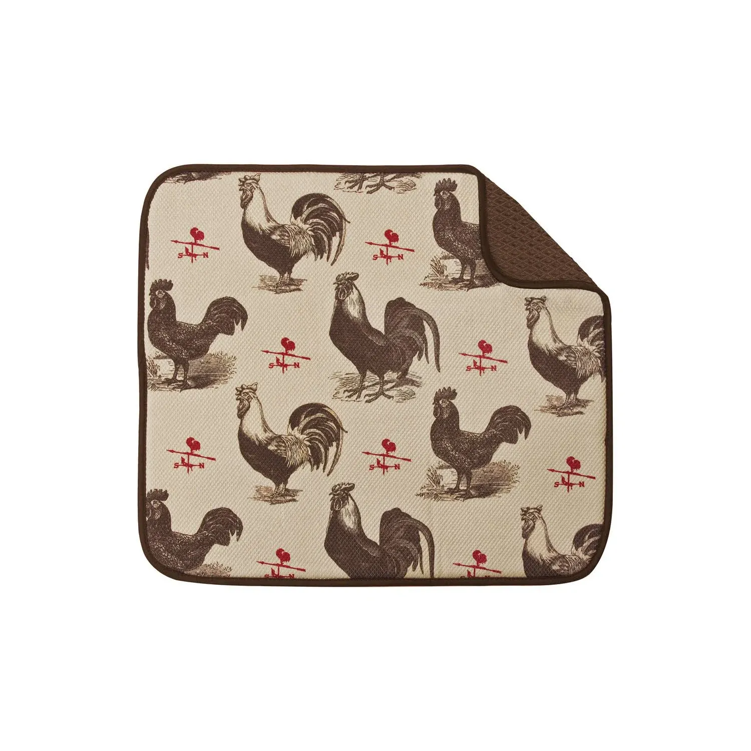 Envision Home Farmhouse Rooster Dish Drying Mat  16 x 18 Inch