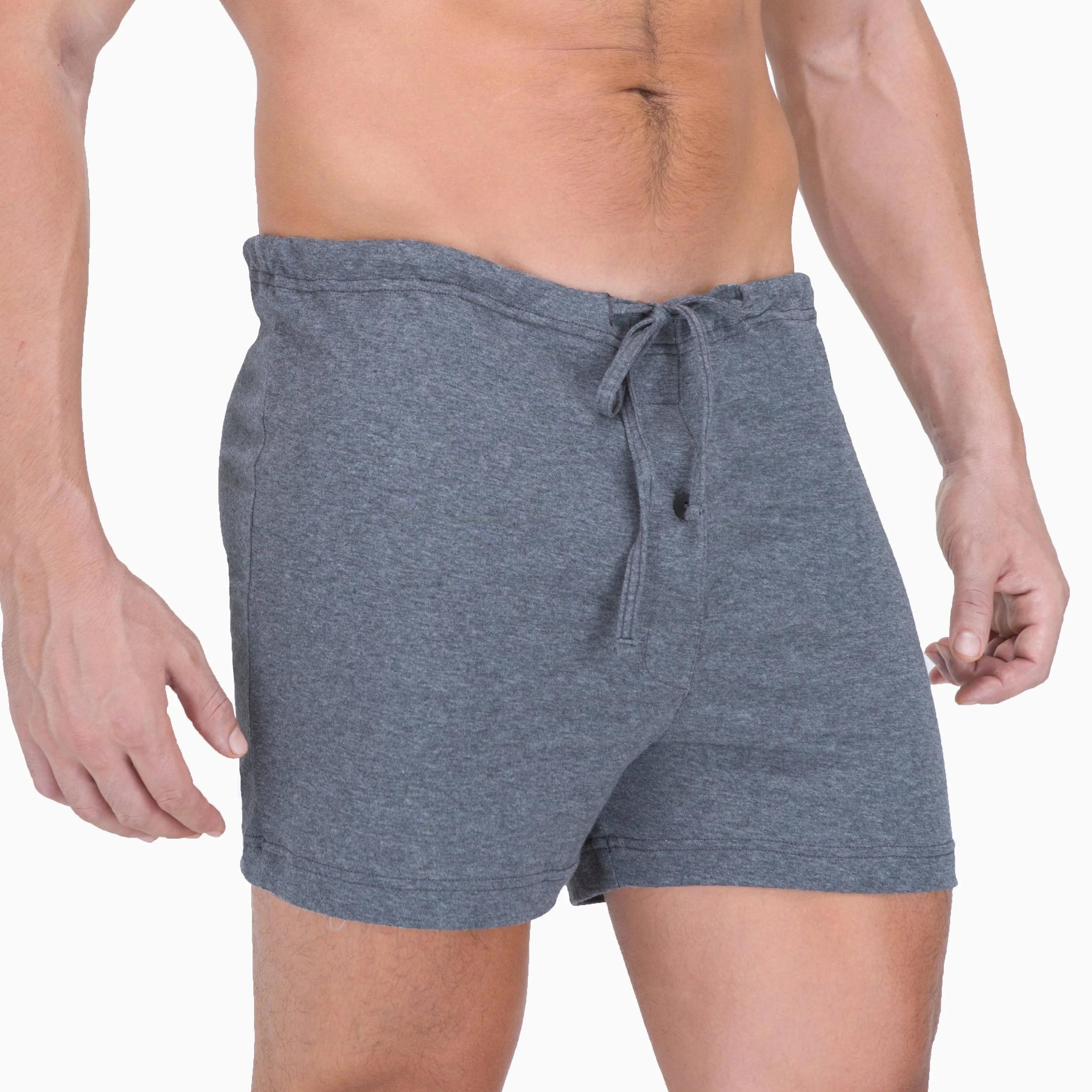 Cottonique Latex Free Organic Cotton Loose Boxer Short, Melange Grey (M17713) L/XL