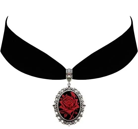 Victorian Vault Black Velvet Choker Rose Cameo Gothic Steampunk Pendant Necklace ...