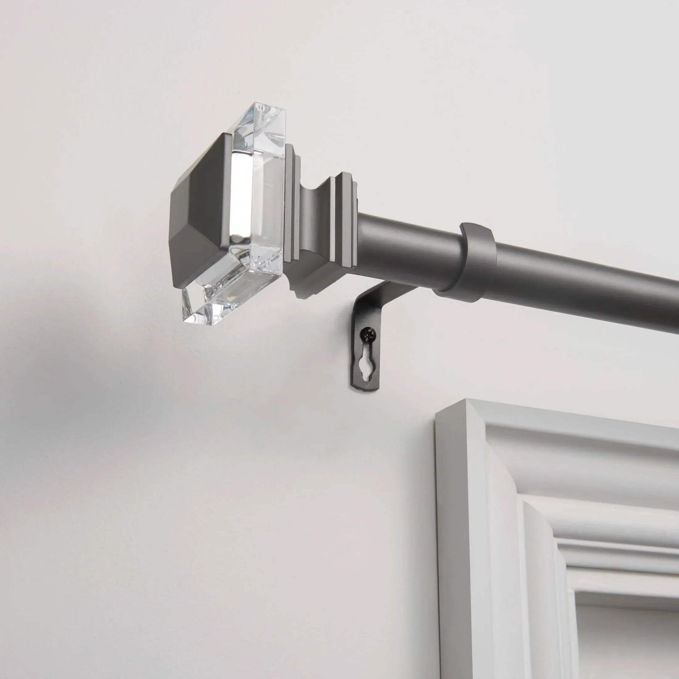 Exclusive Home Prism 1" Curtain Rod and Coordinating Finial Set, Gunmetal, Adjustable 36"-72"