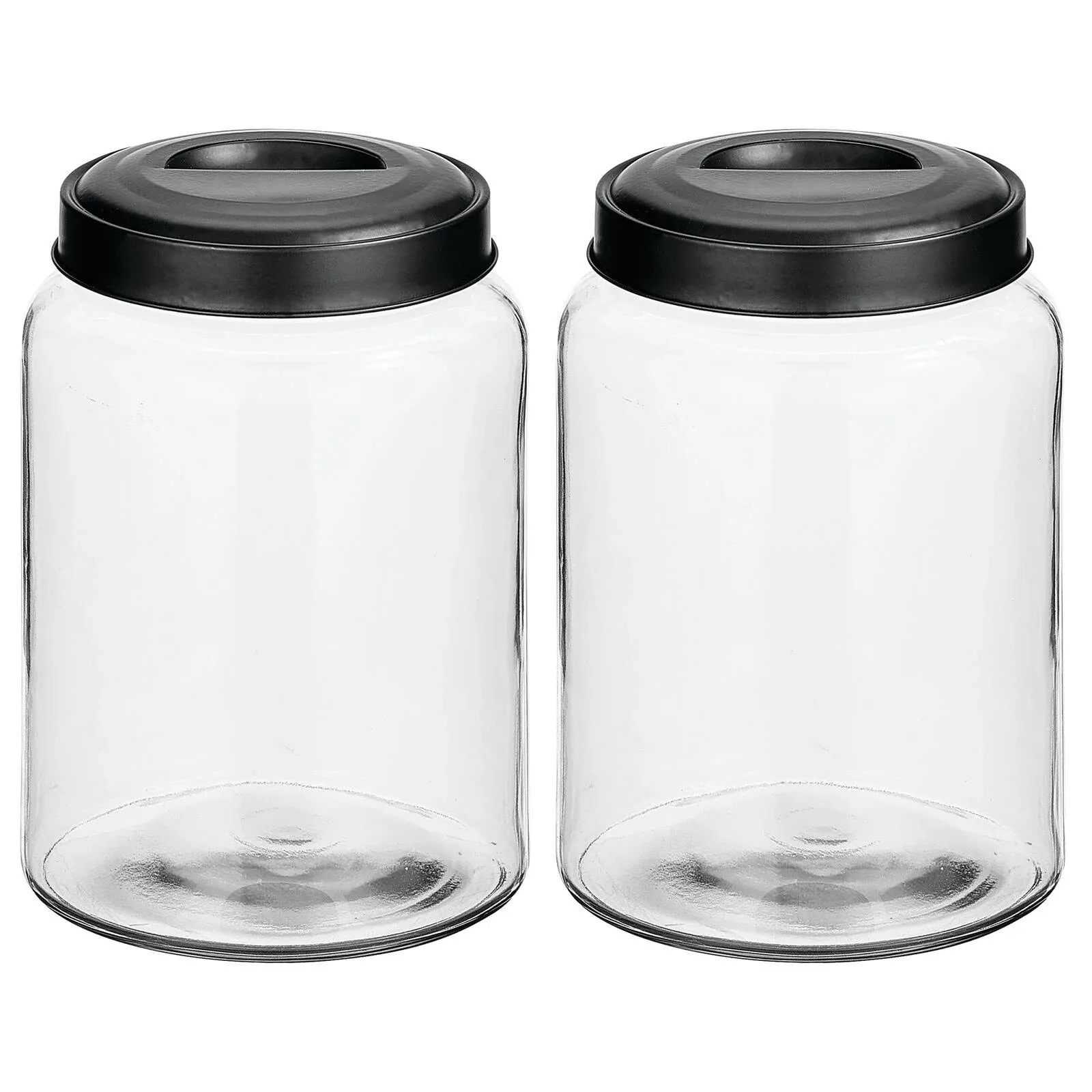 mDesign Extra Small Glass Canister, Airtight Metal Lid, 2 Pack, Clear/Black