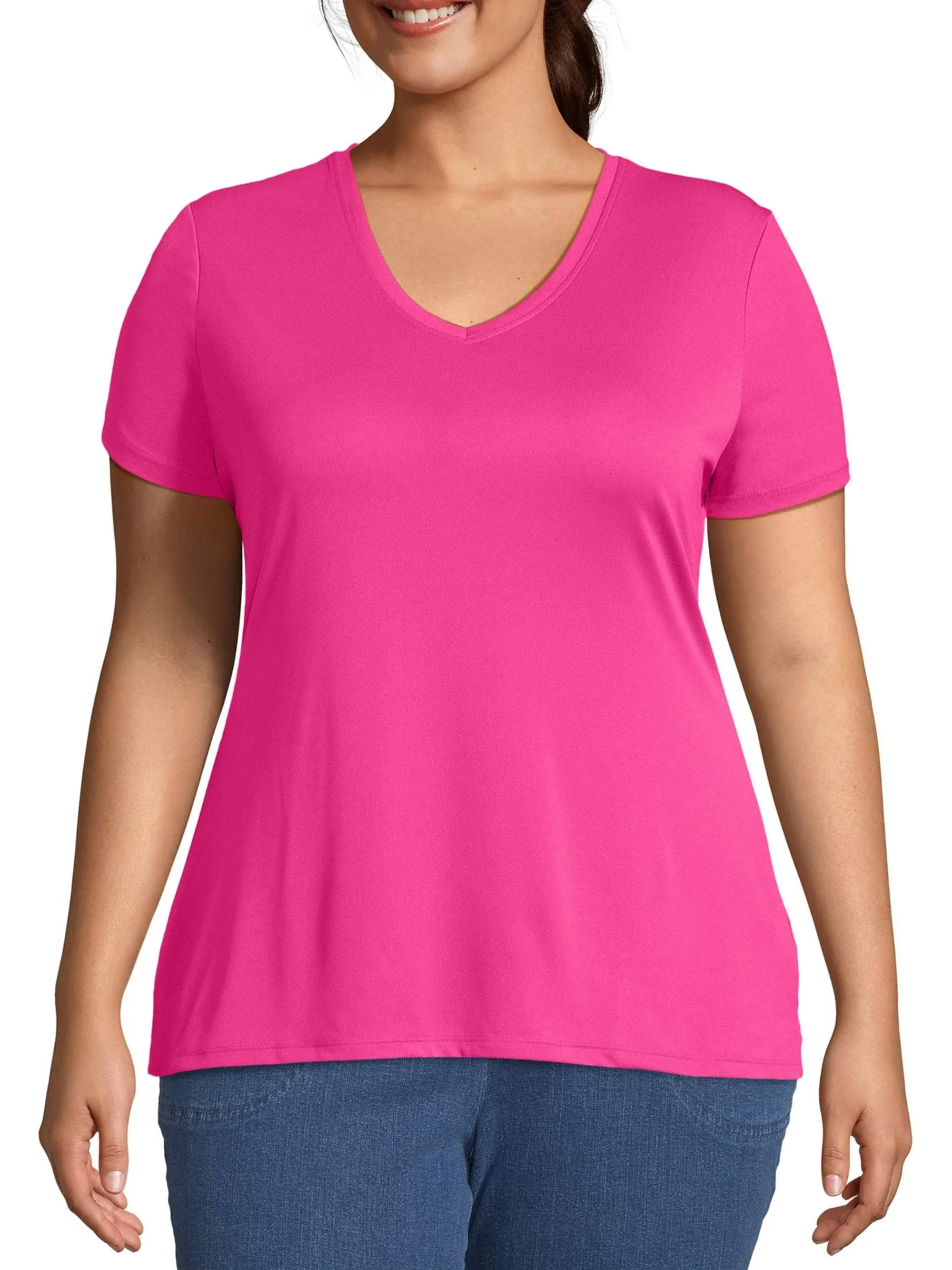 Just My Size Women's Plus-Size Cool DRI Short Sleeve V-Neck Tee