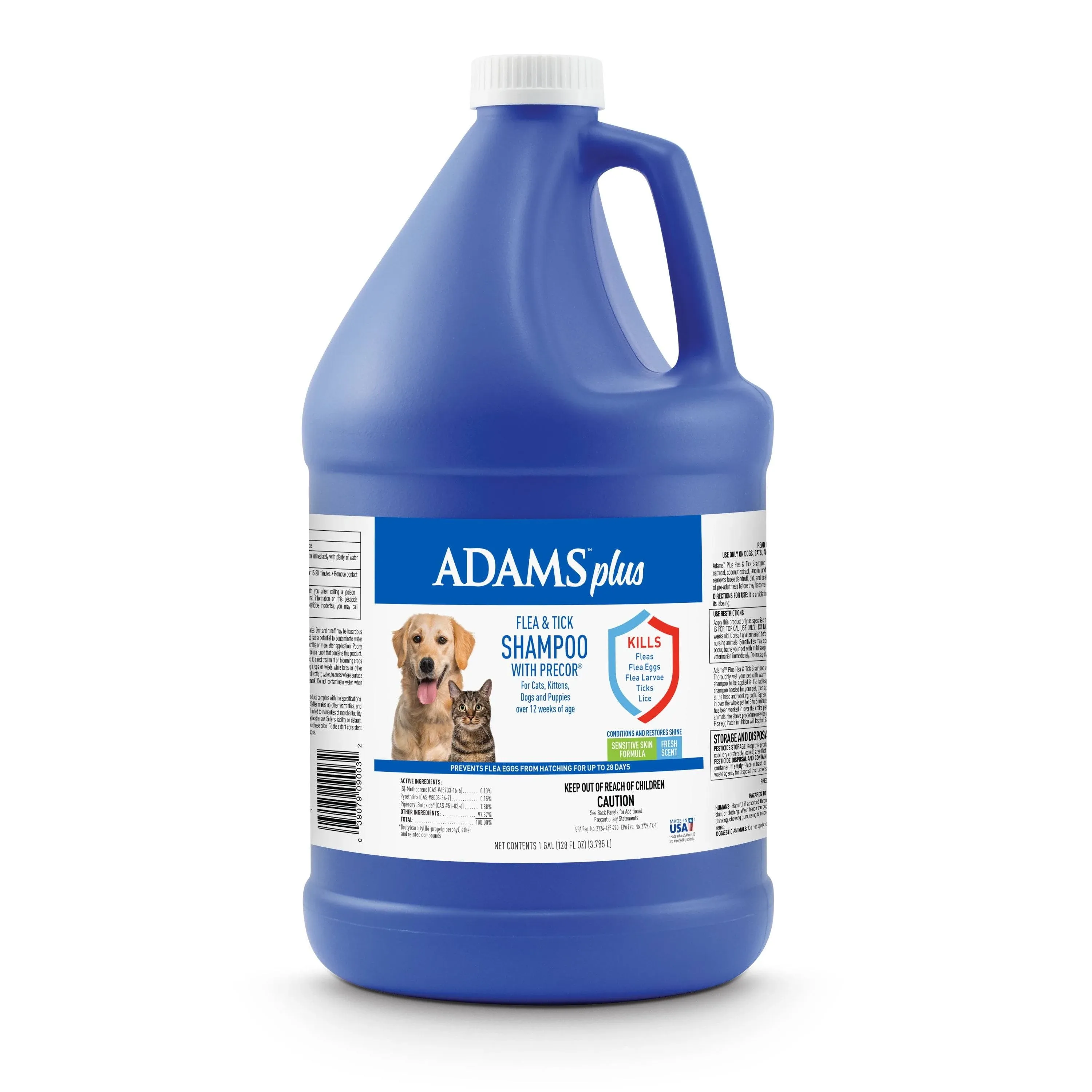 Adams Plus Flea & Tick Shampoo with Precor for Cats, Kittens, Dogs & Puppies Over 12 Weeks Of Age Sensitive Skin Flea Treatment | Kills Adult Fleas, Flea Eggs, Ticks, and Lice