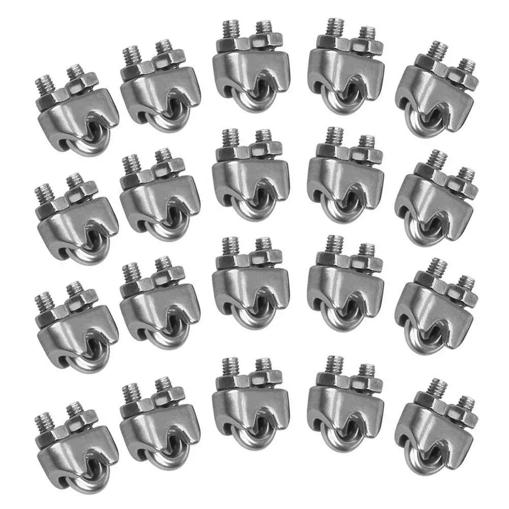 20 Pieces M3 Stainless Steel Wire Rope Cable Clip Clamp 1/8&#034; Wire Rope Cable Cl