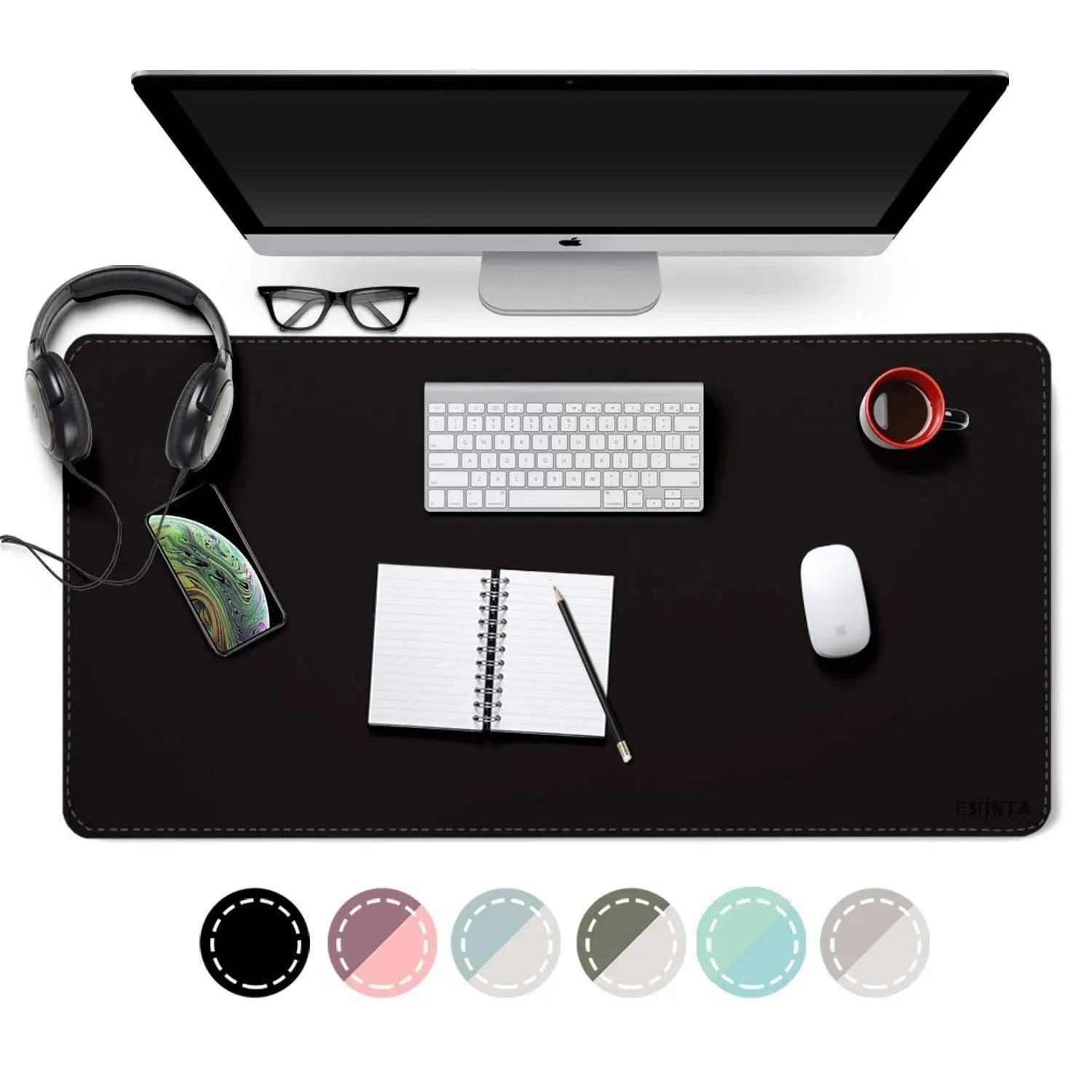 Eminta Dual Sided Desk Pad, New Upgrade Sewing PU Leather Office Desk Mat, Waterproof Desk Blotter Protector, Desk Writing Mat Mouse Pad