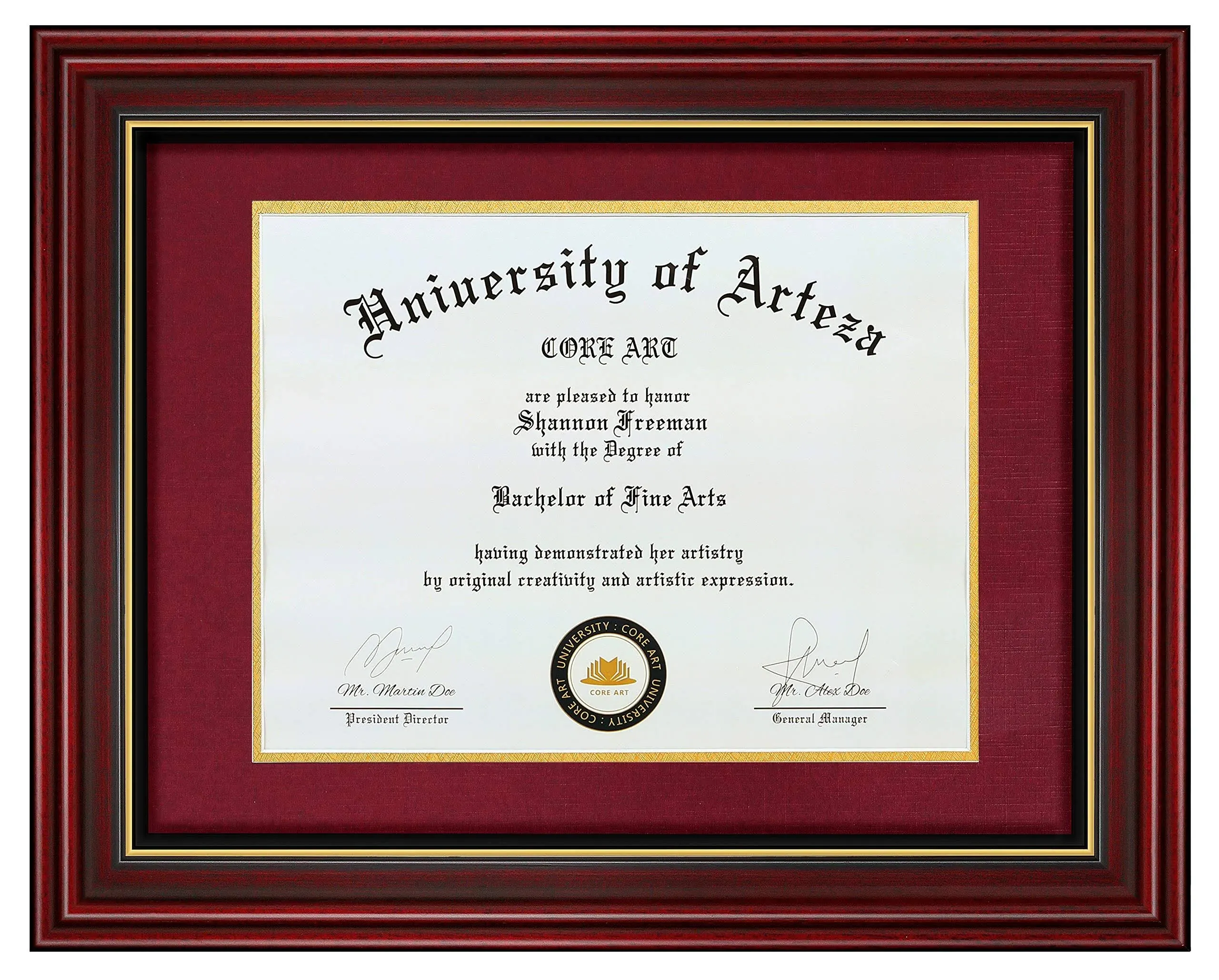 CORE ART 11x14 Diploma Frame Display Certificates 8.5 x 11 with Red Mat or