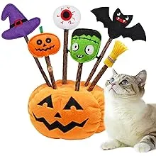 Halloween Cat Toys for Indoor Cats, 6Pcs Catnip Lollipop Toys Natural Silvervine