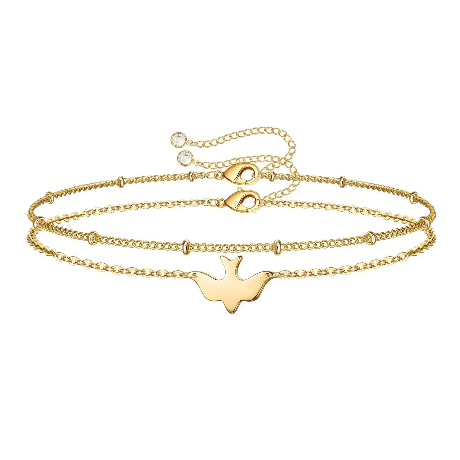 Turandoss Dainty Layered Dove Bracelets for Women, 14K Gold Filled Layering Dove ...