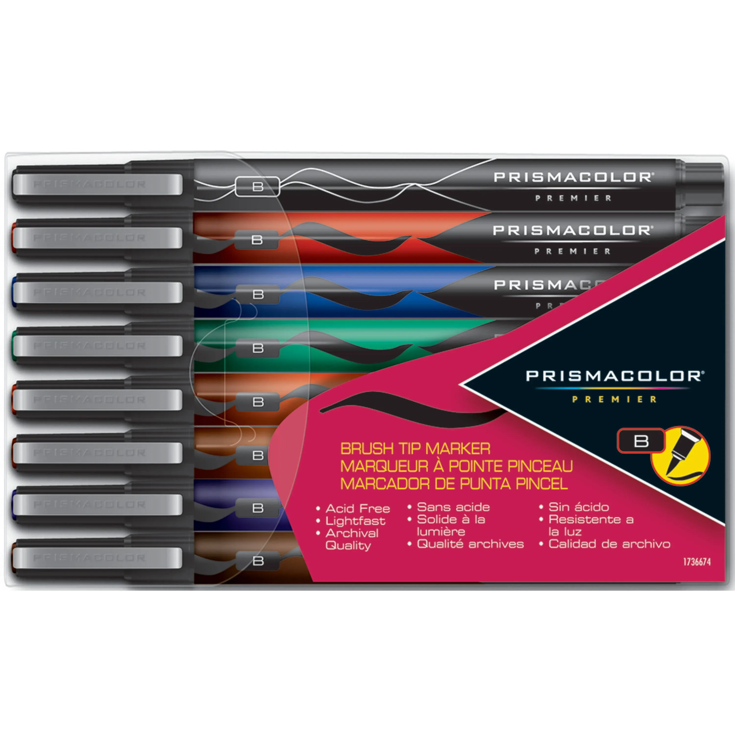 Prismacolor Premier Illustration Markers - Basic Colors, Brush Tip, Set of 8