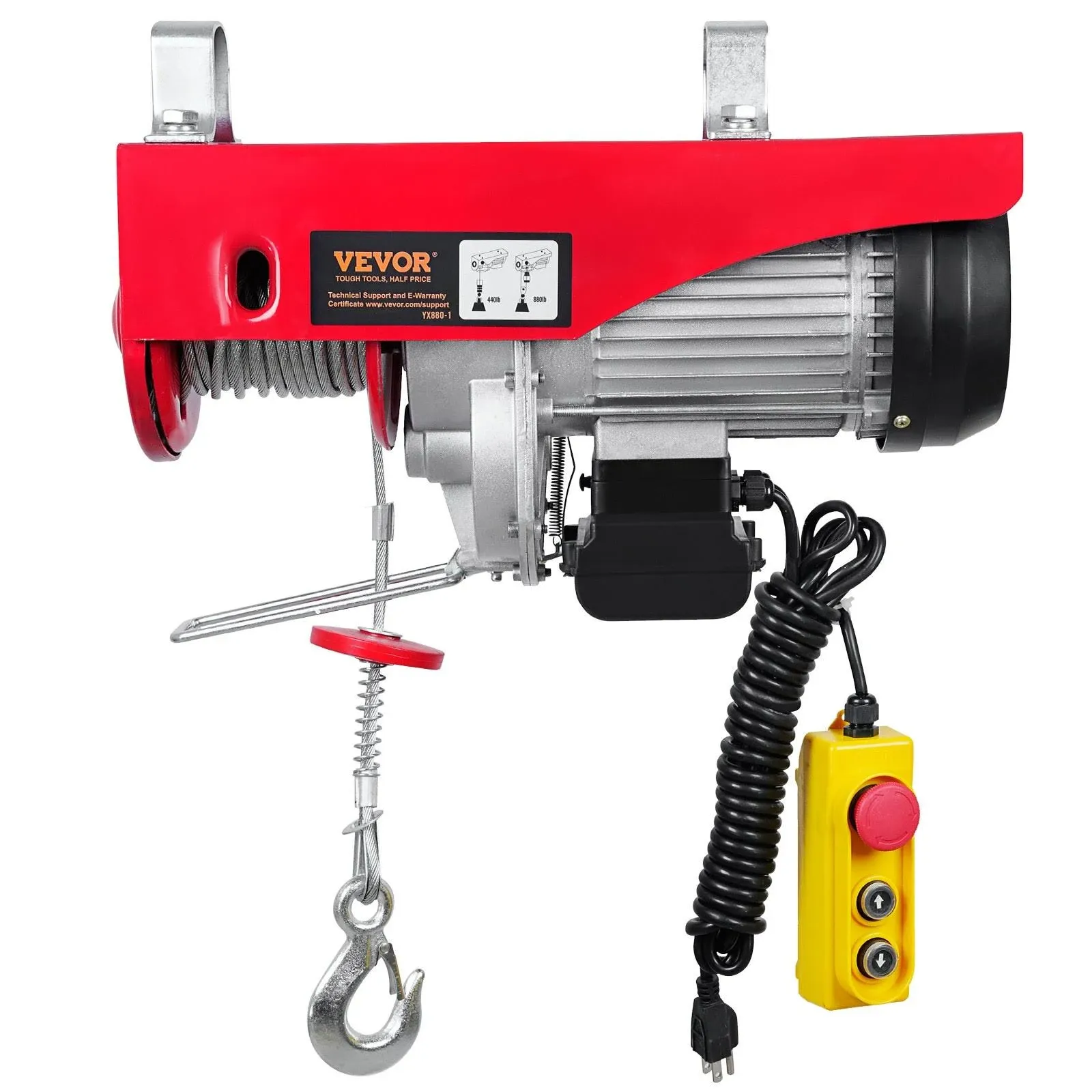 VEVOR 880lbs Electric Hoist with 14 FT Wired Remote Control, Electric Hoist 110 Volt with 20-40 FT Lifting Height for Garage Warehouse Factory