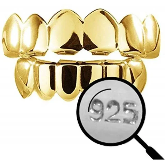 HarlemBling Solid 925 Sterling Silver Real Grillz - 14K Gold Plated - Custom Top ...