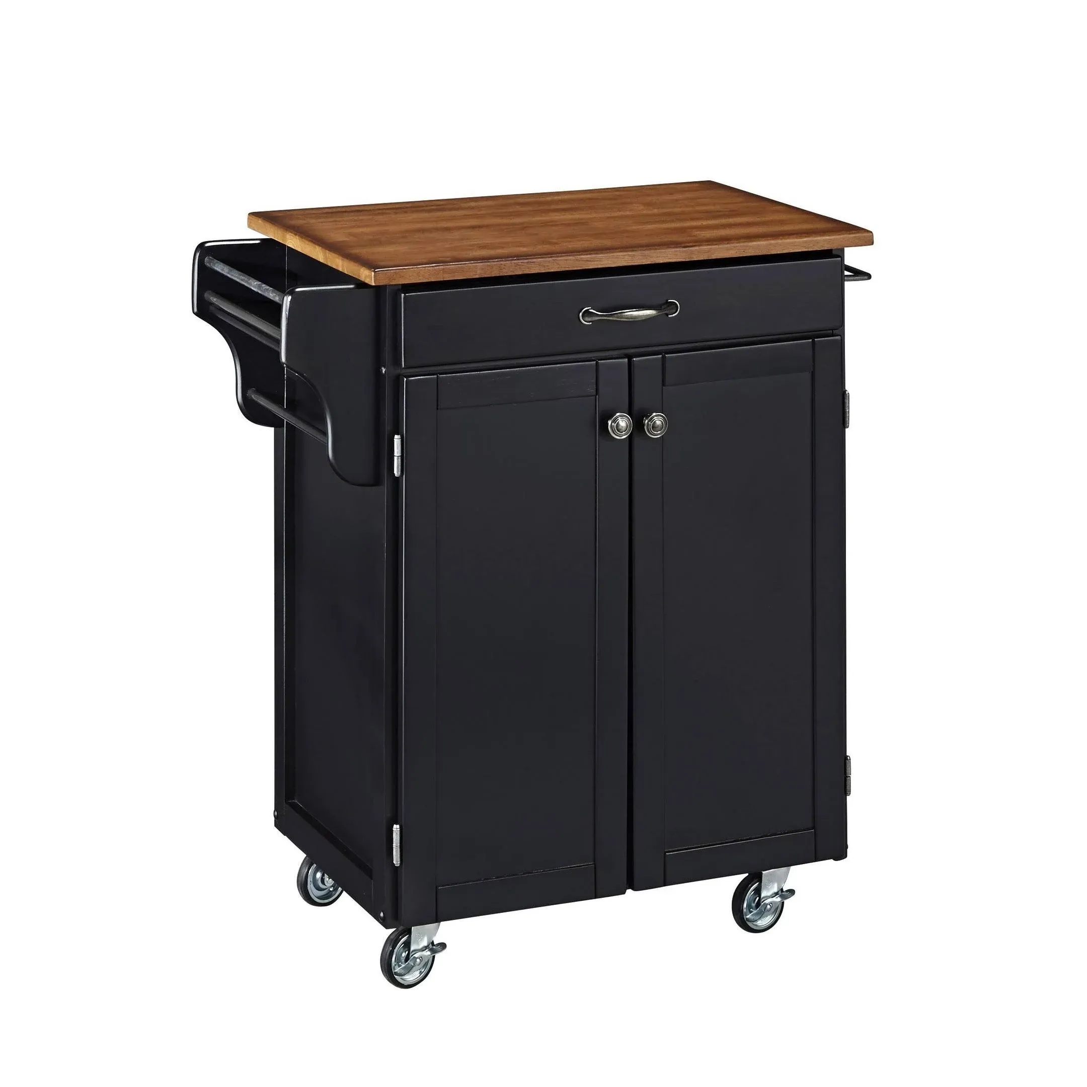 Homestyles Cuisine Kitchen Cart, Black, Oak Top