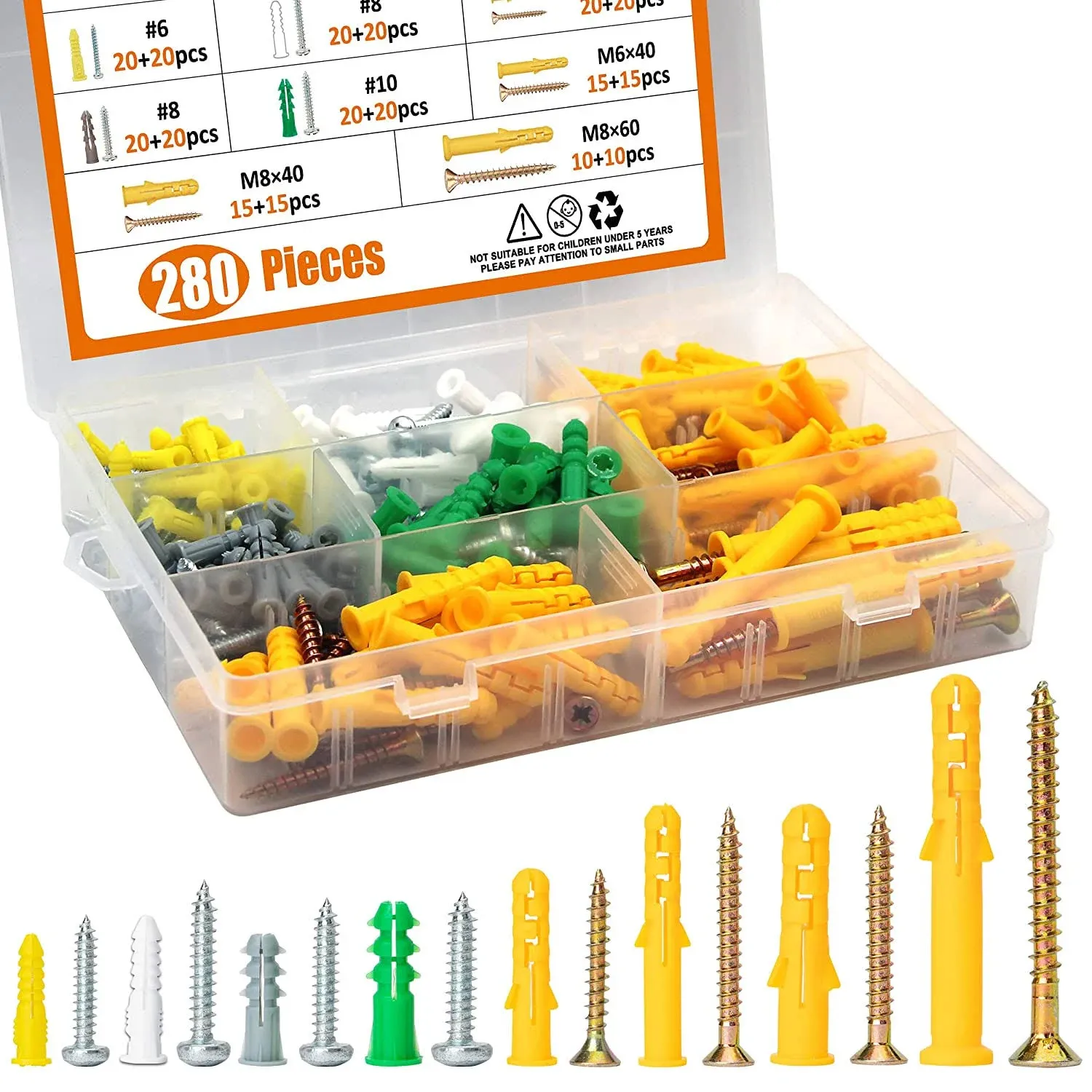 Generic ISPINNER 280pcs Plastic Drywall Anchors and Screws Assortment Kit, 8 ...