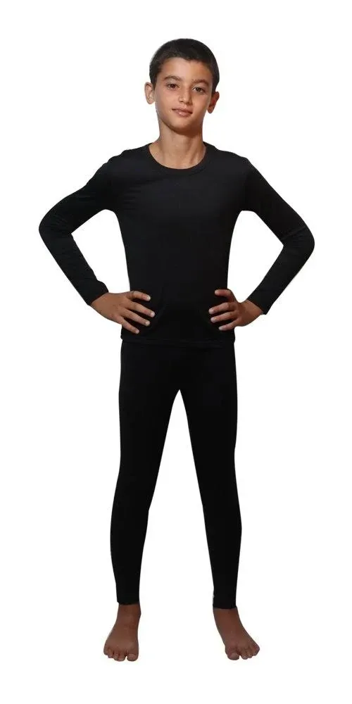 Outland Children's Thermal Set Lightweight Ultra Soft Fleece Interior Very Warm, 12-14 Black