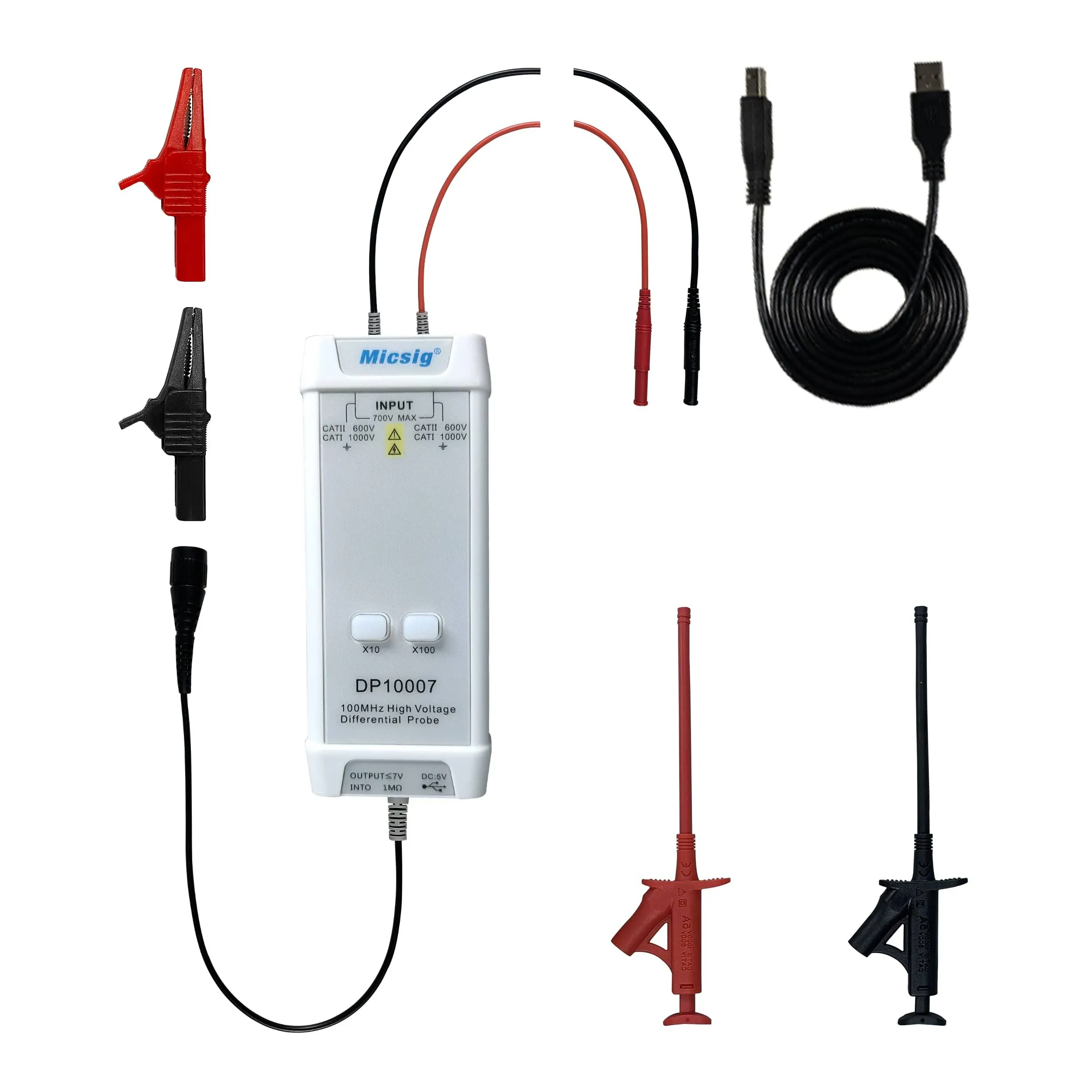 Micsig 700V 100MHz High Voltage Differential Probe kit 3.5ns Rise Time 10X/100X Attenuation Rate Oscilloscope Probe kit Accessory DP10007