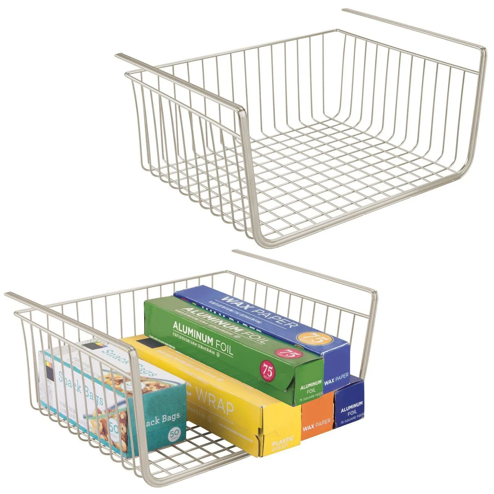 mDesign Metal Under Shelf Hanging Kitchen Pantry Shelf Storage Basket Organizer