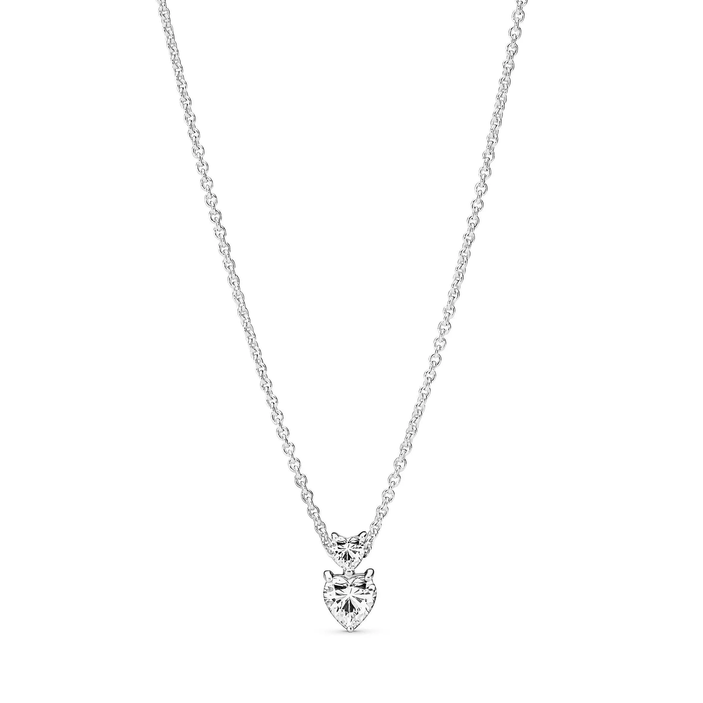 Pandora Double Heart Pendant Sparkling Collier Necklace