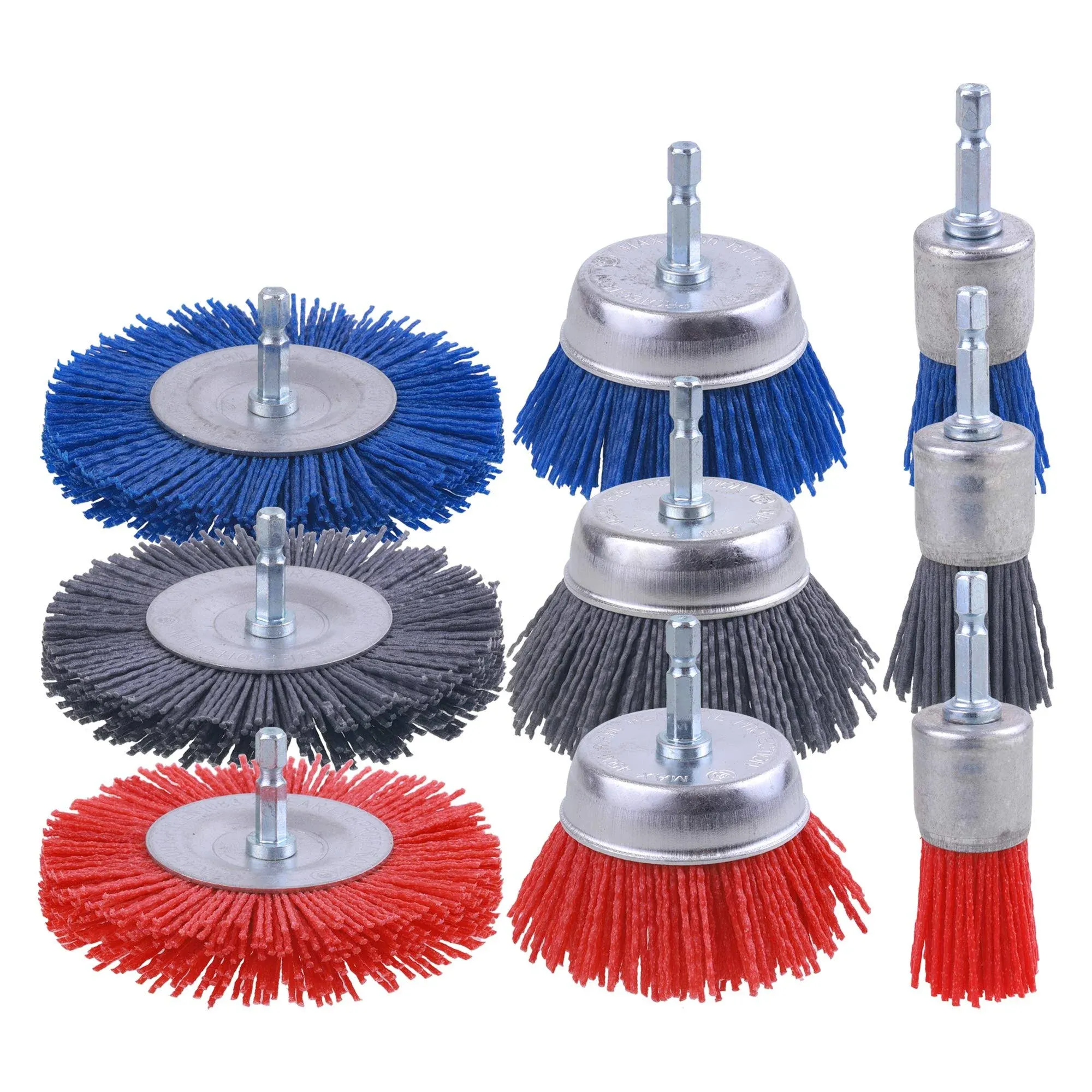 Rocaris 9 Pack Nylon Filament Abrasive Wire Brush Wheel &amp; Cup Brush Set with 1/4